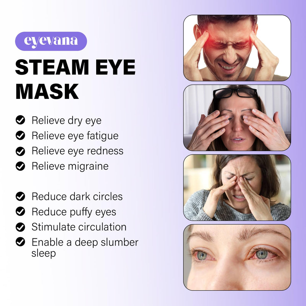 eyevana, 16 Packs Steam Eye Mask, Extra Deep Heat for Dry Eyes, Fast Relief for Irritation, Stye, Puffy Sensitive Eyes and Eye Strain, Disposable Self Heating Warm Compress (Ultra-Soft Lavender)