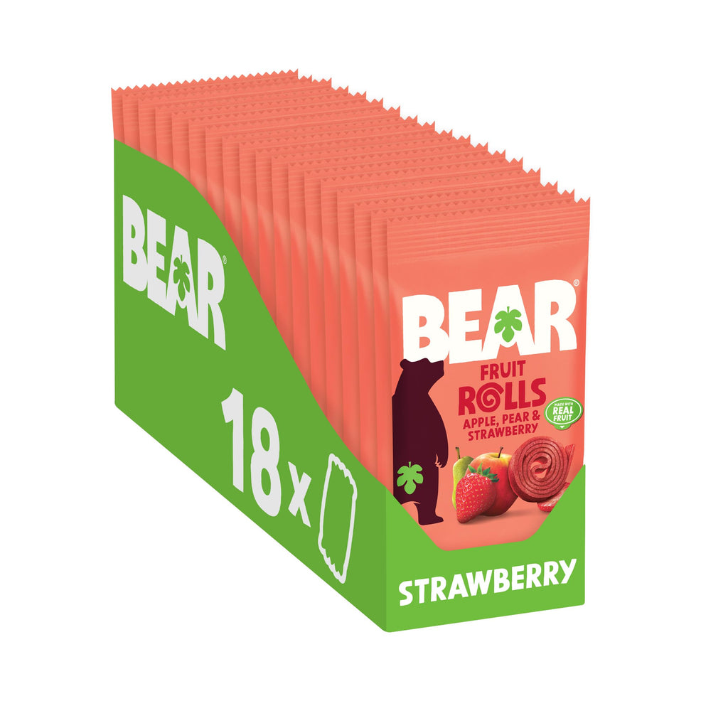 BEAR Fruit Rolls Strawberry 20g (Pack of 18) – Made with Real Fruit