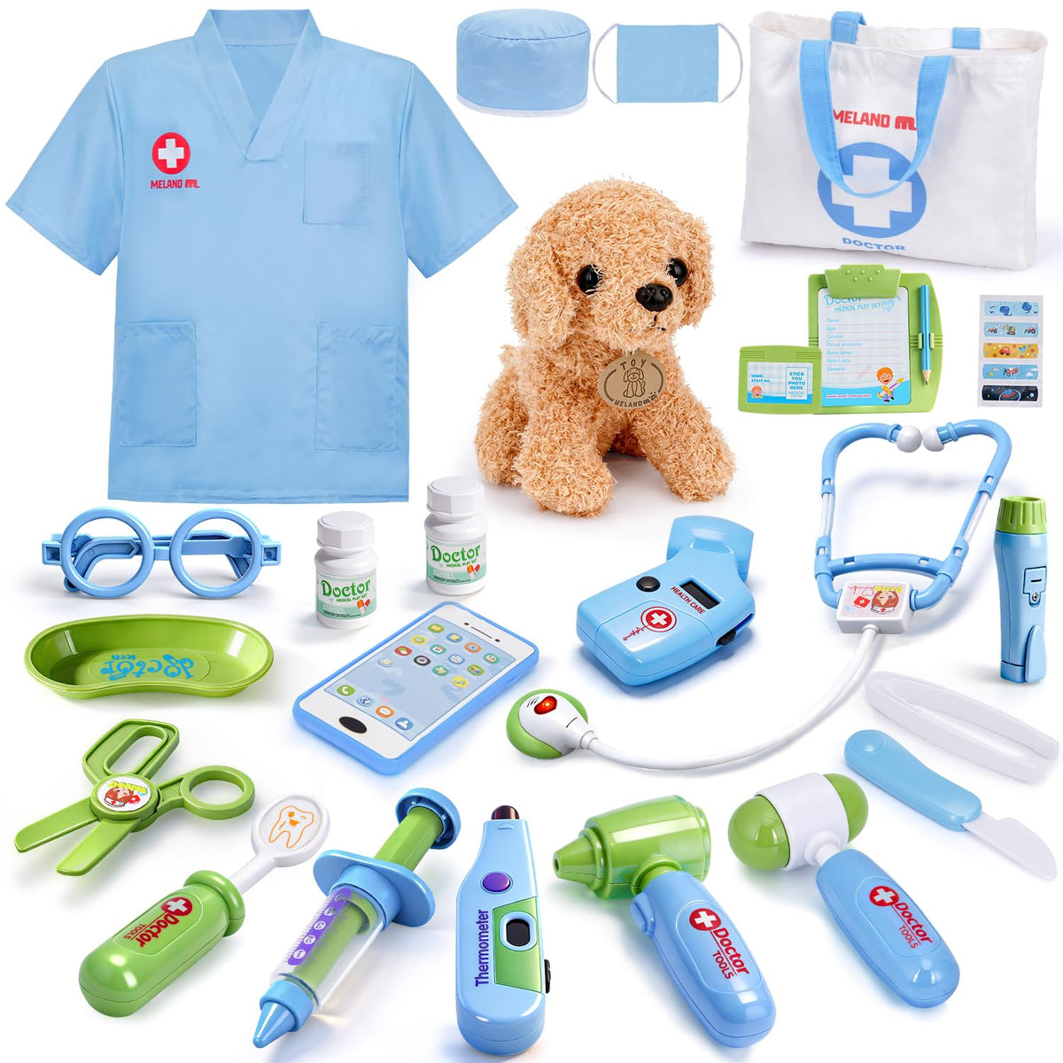 Meland Doctor Kit for Child with Puppy, Pretend Play Toy Gift for Ages 3-6