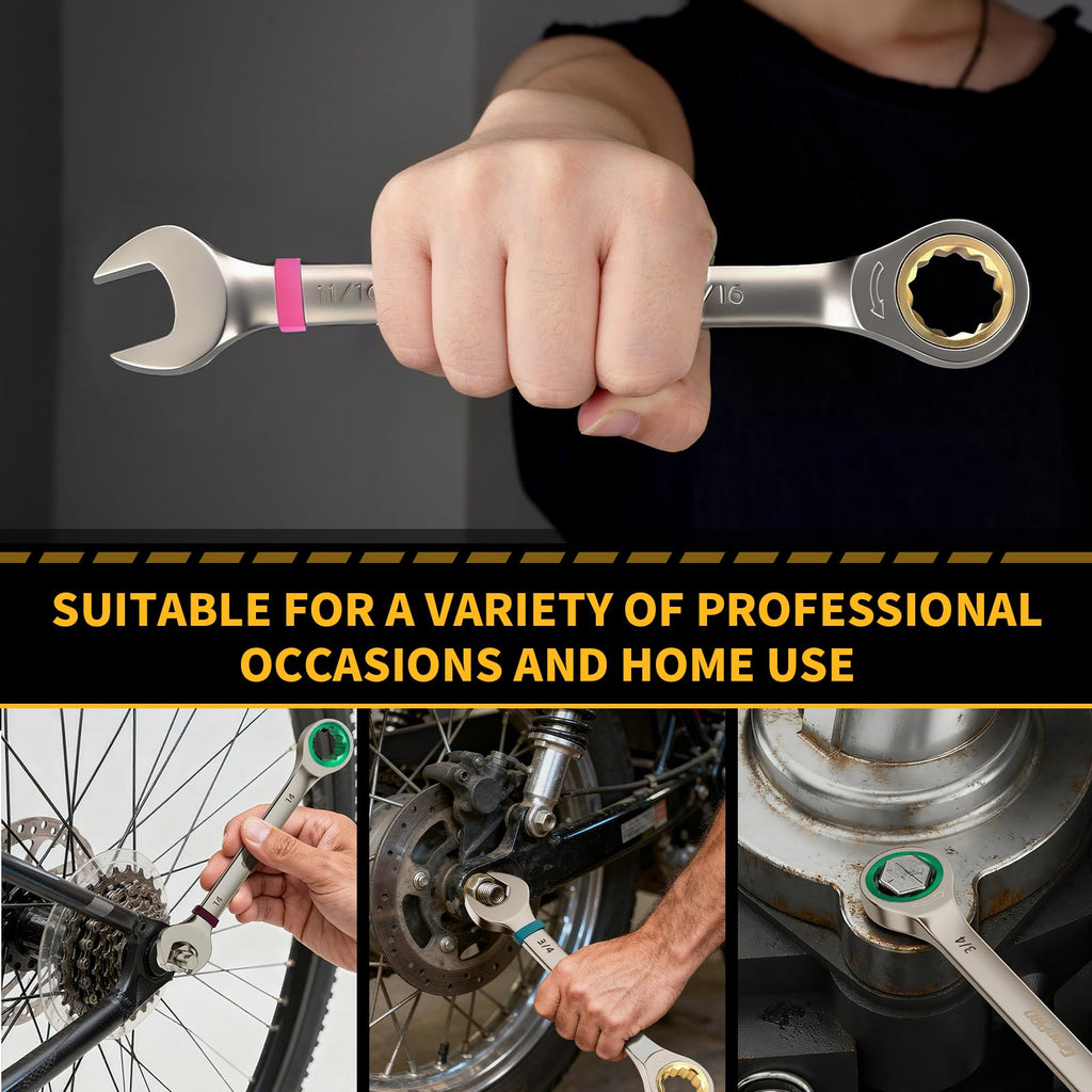 GRENPRO Ratcheting Wrench Set, Combination Wrench Set Metric And Standard & SAE With Color Ring, 1/4" to 3/4" & 6-18mm, 23PC Open End Ratchet Wrenches With Roll Up Pouch, CRV Socket Mechanic Tool Sets