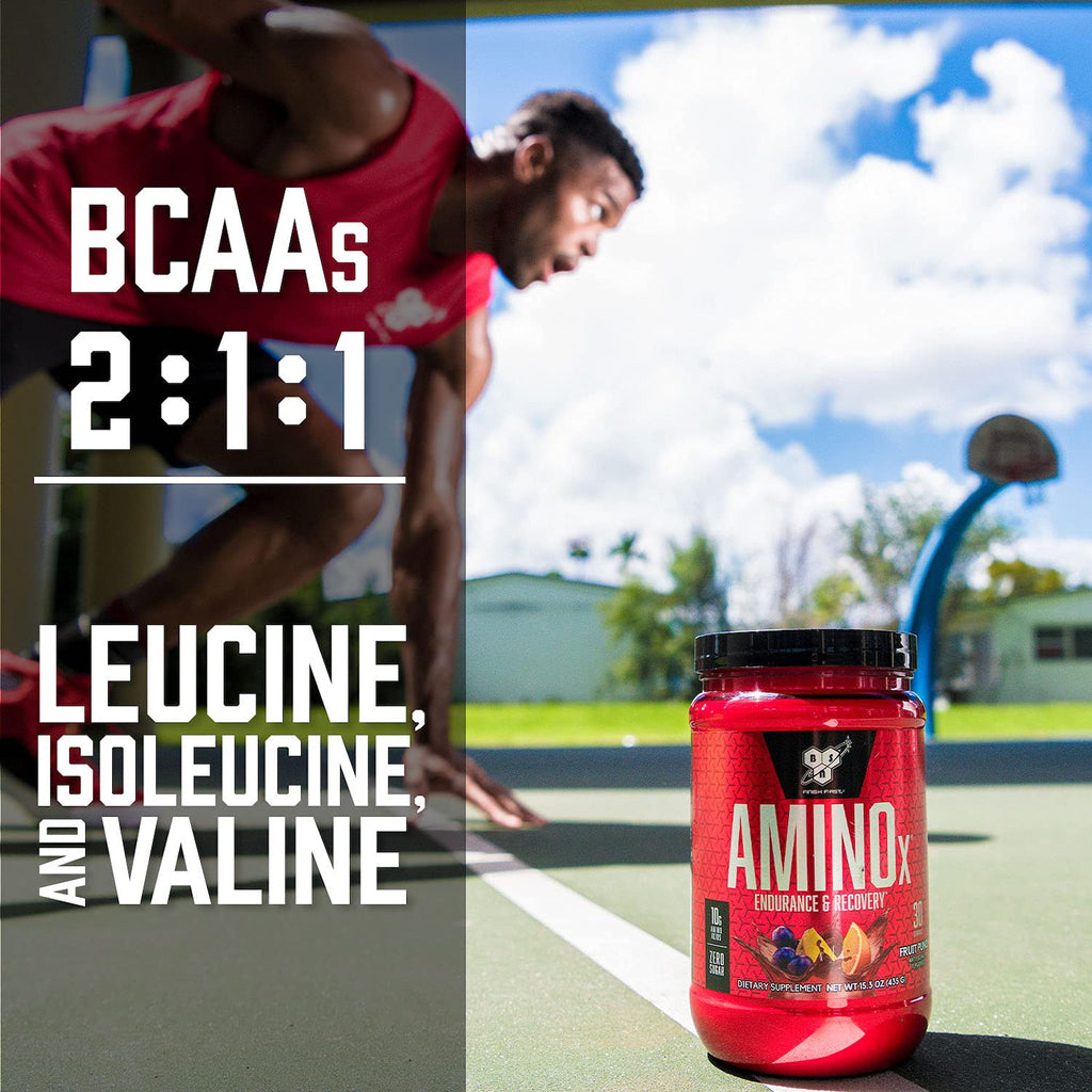 BSN Amino X Muscle Recovery & Endurance Powder, BCAAs, 10 Grams of Amino Acids, Keto Friendly, Caffeine-Free, Support Endurance, Zero Sugar, Fruit Punch, 30 servings, 15.34 Ounce (Packaging May Vary)