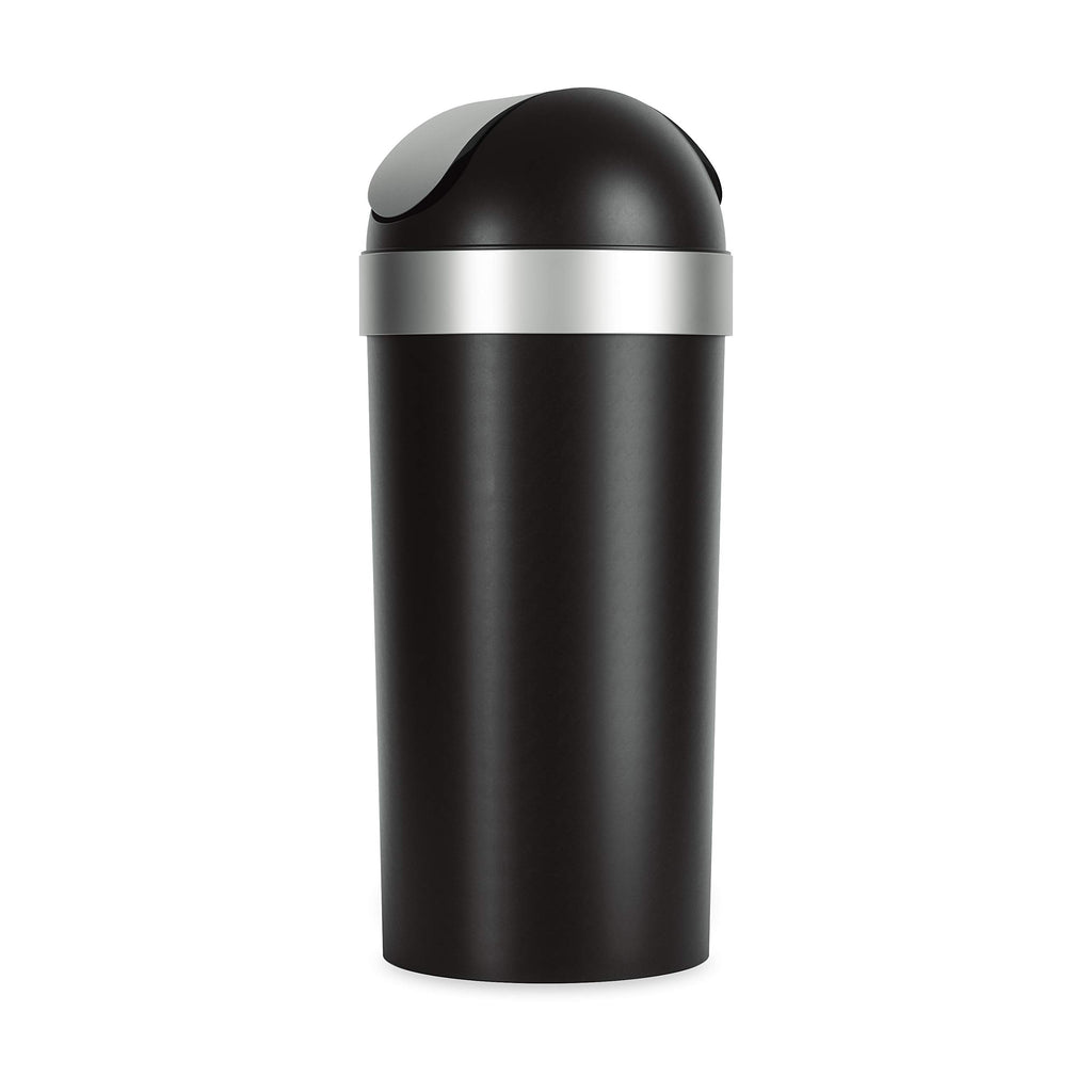 Umbra Venti Kitchen Trash Can, Swing Top Lid, 16 Gallon, Black/Nickel