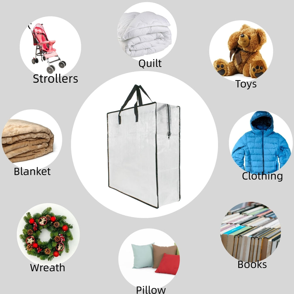 5 Pack Moving Bags, Wreath Storage Bag, Garland Container, Clear Storage Bags with Handles and Zippers Moving Bag for College Carrying, Bedding, Toys Organizer, Under the Bed Storage