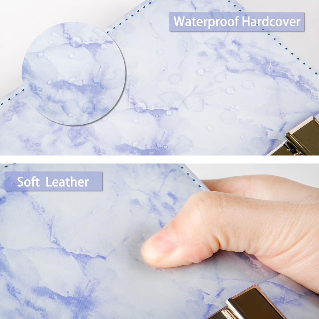 Kutoda Marble Diary with Lock, 192 Pages College Ruled Secret Journal with Lock, Waterproof A5 locked journal for women, Cute Diary Stuff for Teen Girls (Purple)
