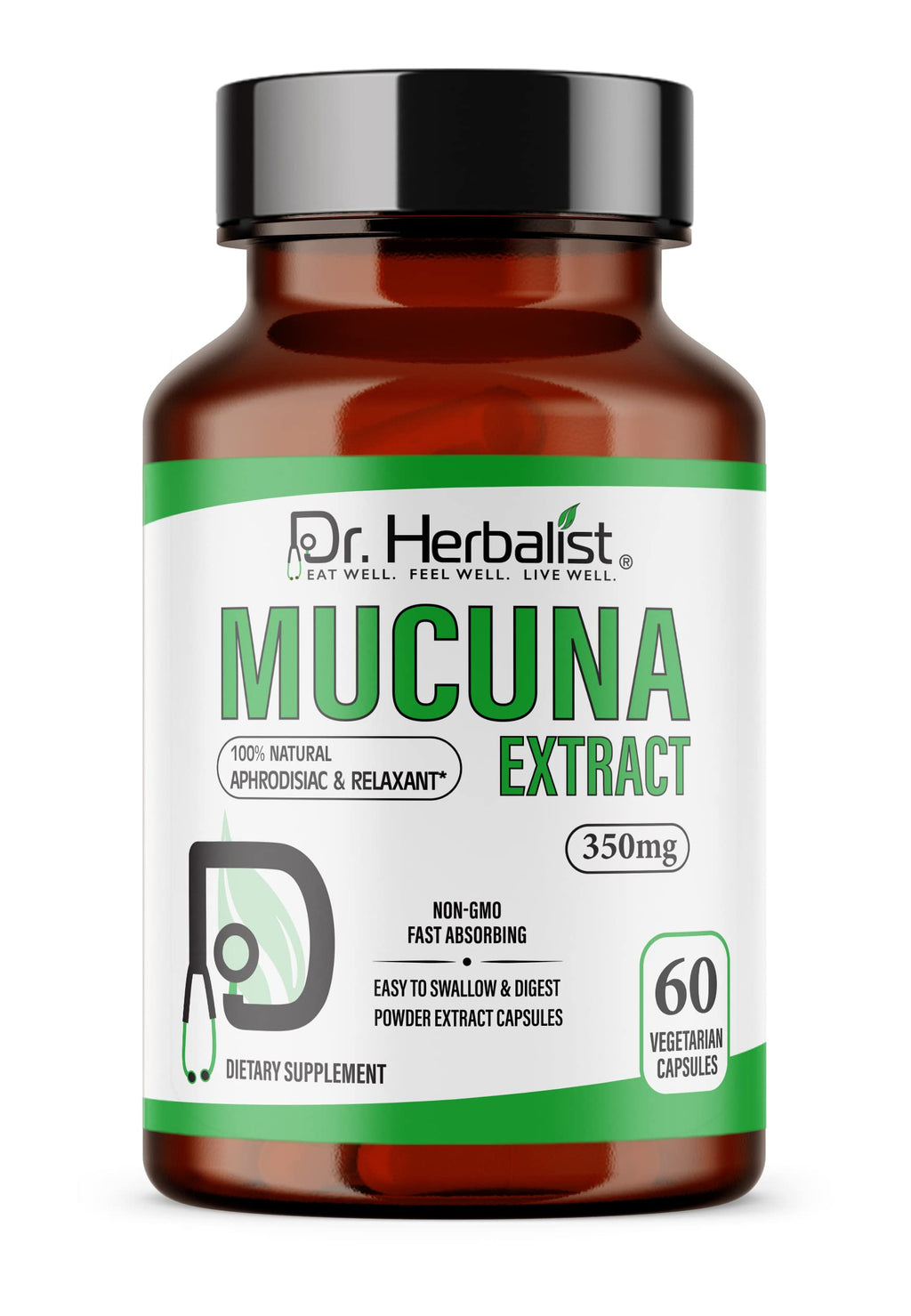 Dr. HERBALIST Mucuna Pruriens Extract 350mg - 60 Vegan Capsules | Non-GMO | Fast Absorbing | Vegetarian