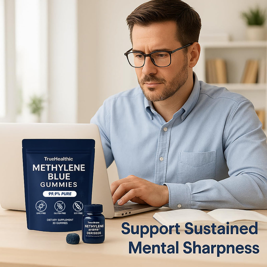 TRUEHEALTHIC Methylene Blue Gummies - 99.9% Pure, 5mg per Gummy, Supports Sustained Energy, Mental Clarity, Reduces Brain Fog & Improves Focus, Mood Enhancement - 30 Gummies (1)