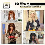 FantaLook Blonde Long Curly Wig with Bangs, Vintage Costume Wig for Women