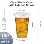 Dealusy 100 Pack - 20 oz Clear Plastic Cups with Lids and Straws