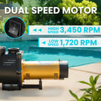 XtremepowerUS 2HP In-Ground Swimming Pool Pump Dual Speed High Flow 2" Inlet 230V High Flo 2-Speed w/ Slip-On Fitting Adapter, 5,820 GPH with Filter Basket