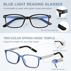 EASY READ 2 Pairs Sporty Style Reading Glasses for Men，Rectangular TR90 Blue Light Blocking Readers with Spring Hinge(Magnification 1.50,Black/Blue)