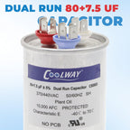 80/7.5 uF 80+7.5 MFD ±5% 370V or 440V Dual Run Start ac Capacitor for ac 80 7.5 CBB65r CBB65b and 370 440 vac Air Conditioner Capacitor for Motor Start or Heat Pump, Condenser, Pool Pump