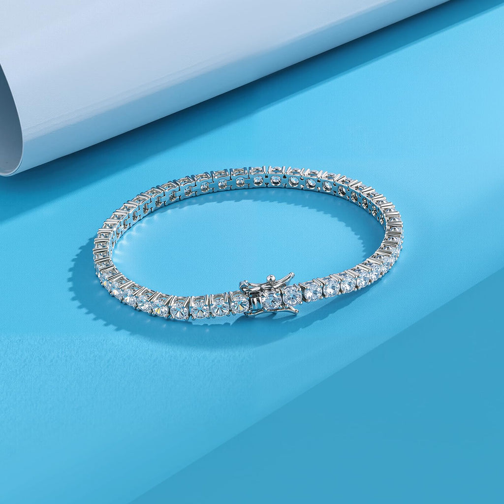 Gemsme 4.0MM Tennis Bracelets for Women - 18K White Gold Plated 4mm Round Cut Cubic Zirconia Classic Tennis Bracelet for Women/Men 7 inch