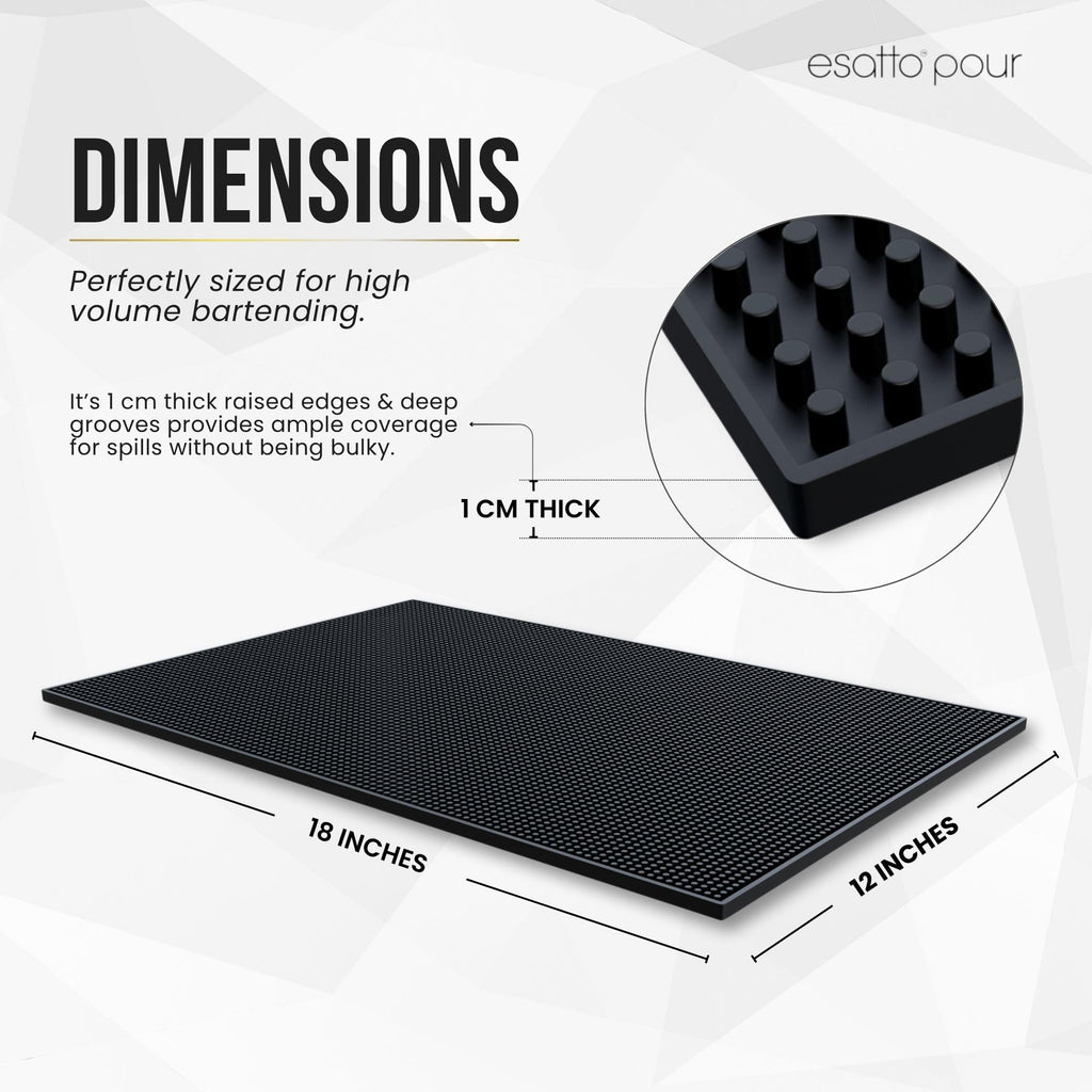 Professional Service Mat 18” x 12” - Bar Mats for Countertop, Non-Slip Rubber Bar Mat - Easy to Clean, Quick Dry Spill-Free, Odor-Free - Heavy Duty PVC Rubberized Mat for Home Bartending (2)