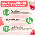 MEENCCD Vitamin B2 Gummies Riboflavin 400mg Supplement with Magnesium for Kids & Adults, B2 Gummies for Migraine Relief & Nervous System Support, Vegan, Sugar-Free, Raspberry Flavor, 60 Count