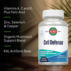 KAL Cell Defense - Nerve Function and Immune Support Supplement - w/Antioxidant Vitamin C and E, Plus Zinc, Selenium, NAC and Mushrooms (Including Reishi and Shiitake) - Lab Verified, 20 Servings