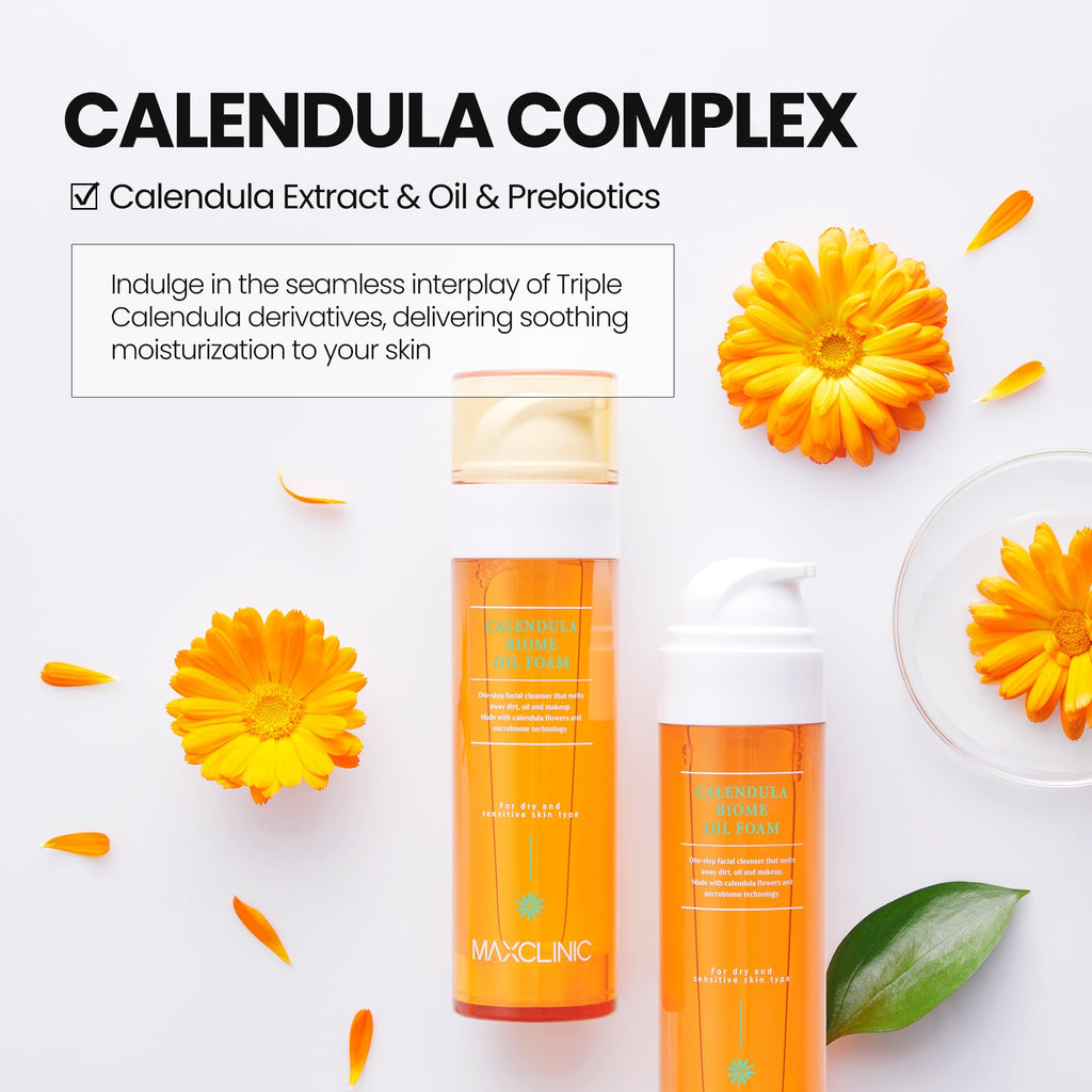 [K-Beauty] Calendula Biome Oil to Foam - All-in-One Korean Face Wash OilBased Foaming Facial Cleanser - Hydrating, Moisturizing & Soothing Makeup Deep Cleansing Oil for All Skin Types (3.88 fl oz)
