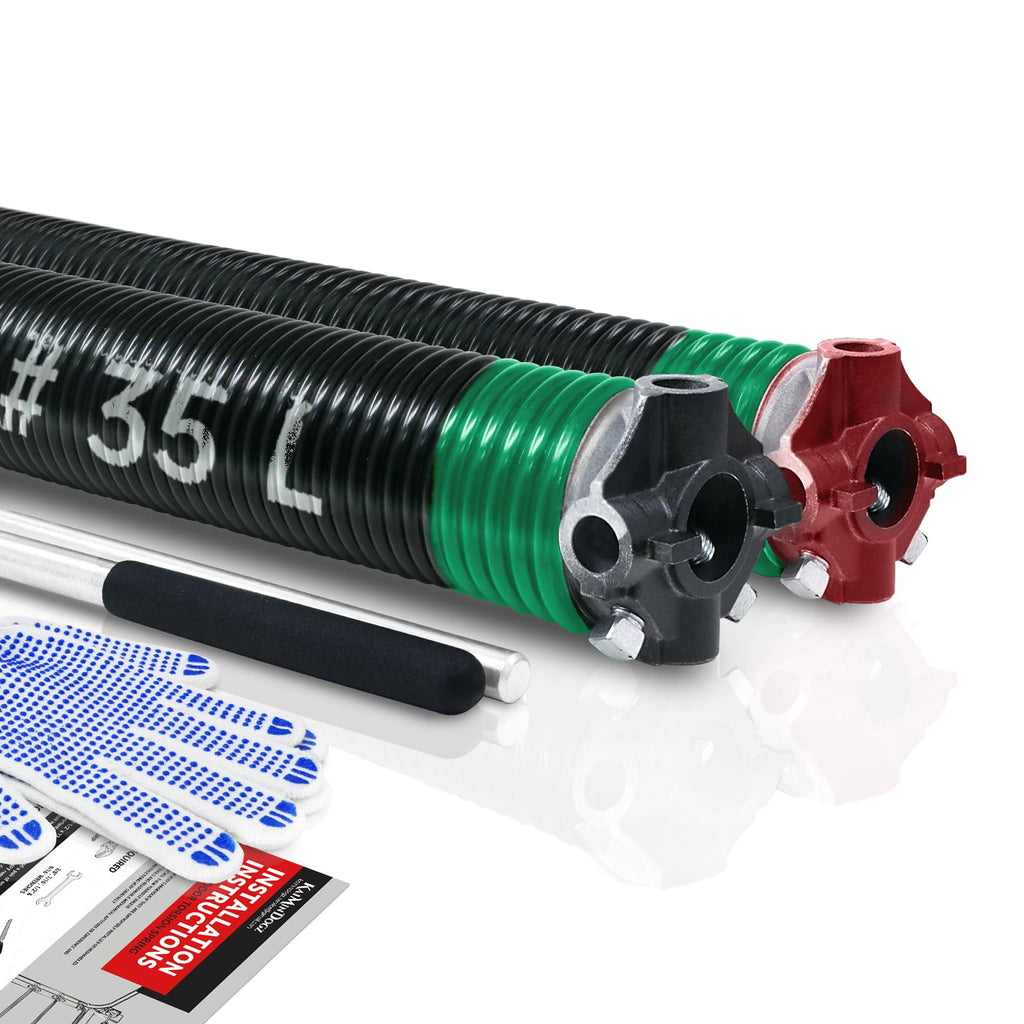 KaiMinDogz Pair of 2" Garage Door Torsion Springs Set with Non-Slip Winding Bar & Gloves,High Precision Electrophoresis Black Coated, for Replacement & Installation, MIN 16,000 Cycles (0.243x2''x35'')