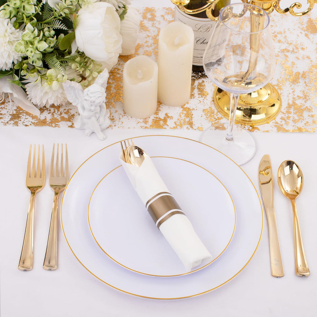 Supernal 120Pack Gold Plastic Silverware Wrapped Plastic Cutlery Set with Napkin,Pre Rolled Napkins with Cutlery Set,Rolled Silverware Disposable For Halloween Thanksgiving Christmas