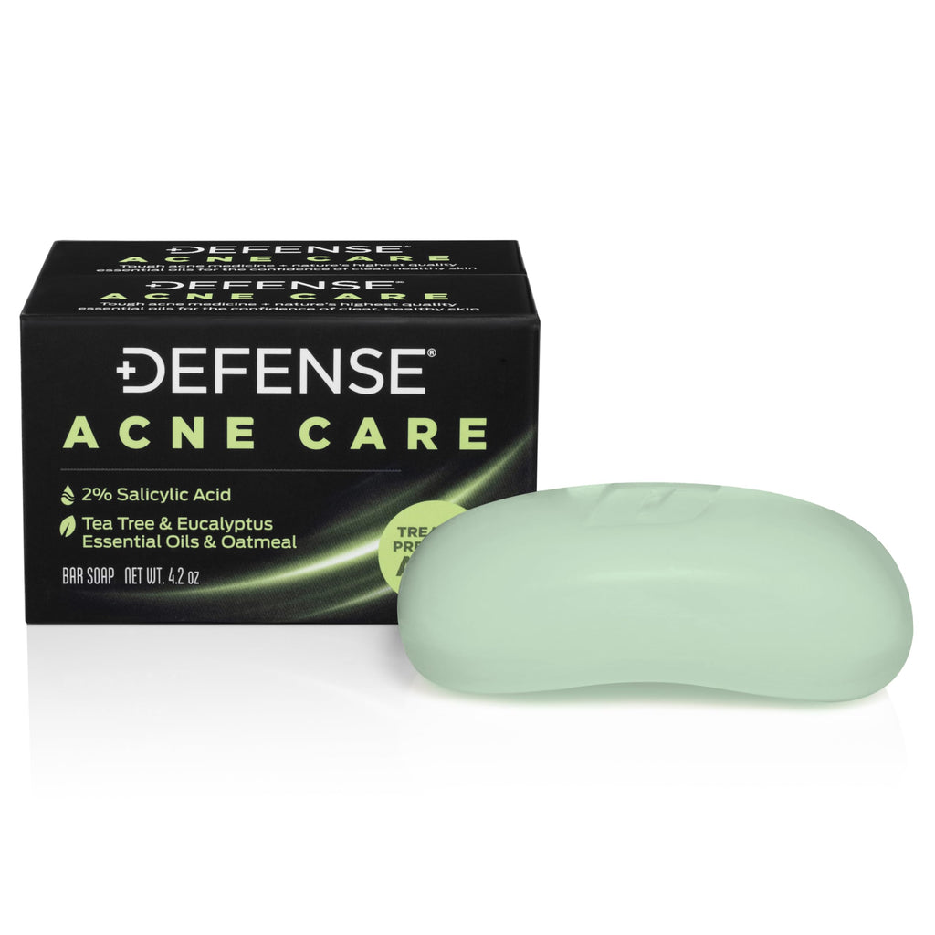 Defense Acne Care Bar Soap 4.2oz | contains 2% Salicylic Acid, Tea Tree & Eucalyptus Essential Oils & Oatmeal (Pack of 2)