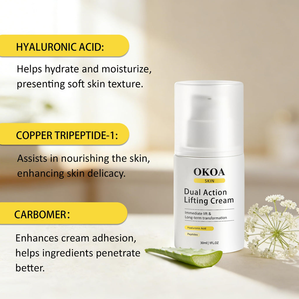 Noni Energy OKOA SKIN Dual Action Lifting Cream - Instant Firming with Peptides & Hyaluronic Acid, Hydrating Moisturizer, All Skin Types, 1.05oz(1pc)