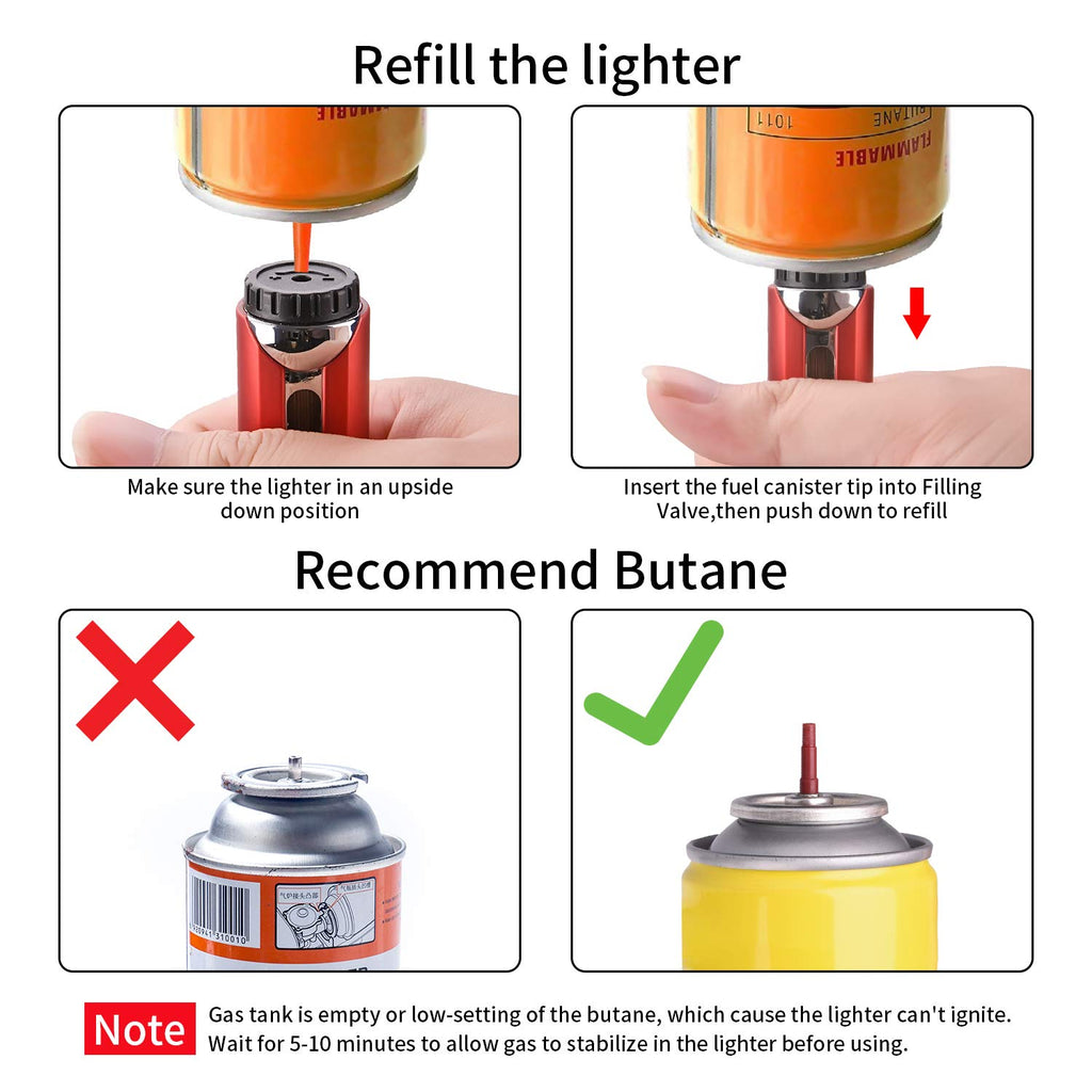 Butane Lighter Torch Long Lighter Refillable Adjustable Jet Flame Lighter Windproof Flexible with Visual Fuel Window Blow Torch for Stove BBQ Grill Fireplace Camping Kitchen (No Gas Include) - Red