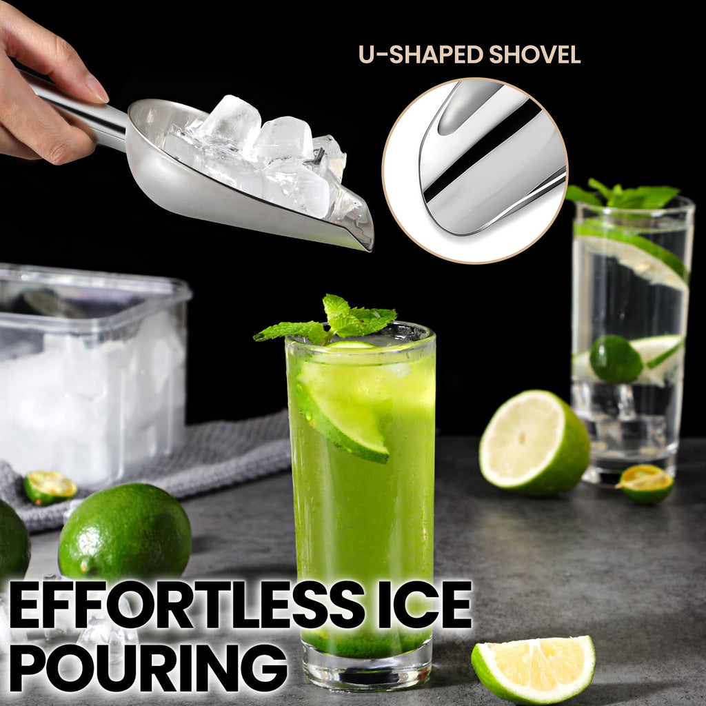OLESBUR 18oz Stainless Steel Ice Scoop for Freezer – Dishwasher Safe Metal Scooper with Long Handle for Ice Machines, Buckets, Dog Food, Flour, and Canisters – Ideal for Bar, Parties & Weddings