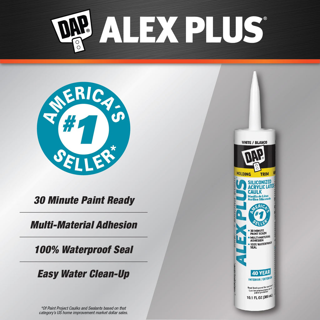 DAP INC 18152 10.1 fl oz White Alex Plus Acrylic Latex Caulk with Silicone