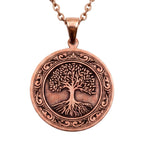 acycraft Tree of Life Pure Copper Pendant Necklace, Engraved Round Medallion (1.2”), 20.5” Stainless Steel Chain, Gift-Boxed | Aspendos