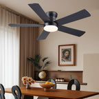 Ayaoty Ceiling Fans with Lights - 48" Black Flush Mount Ceiling Fan Light with 6 Speeds 3CCT Dimmable, Revesible Motor, Low Profile Fan Light for Modern Indoor Bedroom, Kitchen