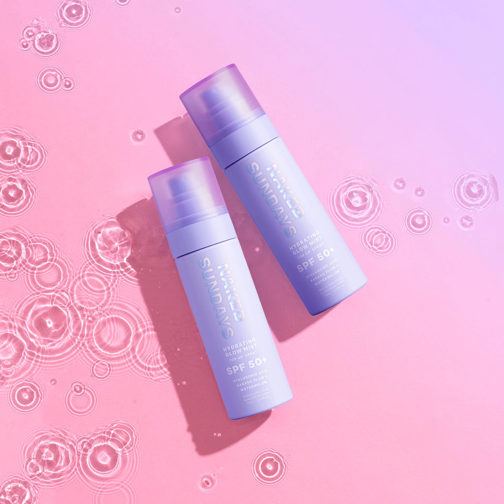 Naked Sundays SPF 50 Hydrating Glow Mist SPF Setting Spray and Face Sunscreen, Lightweight & Non-Greasy, Hydrating Ultra-Fine Mist with Hyaluronic Acid for All Skin Types, Makeup-Friendly - 2 pack