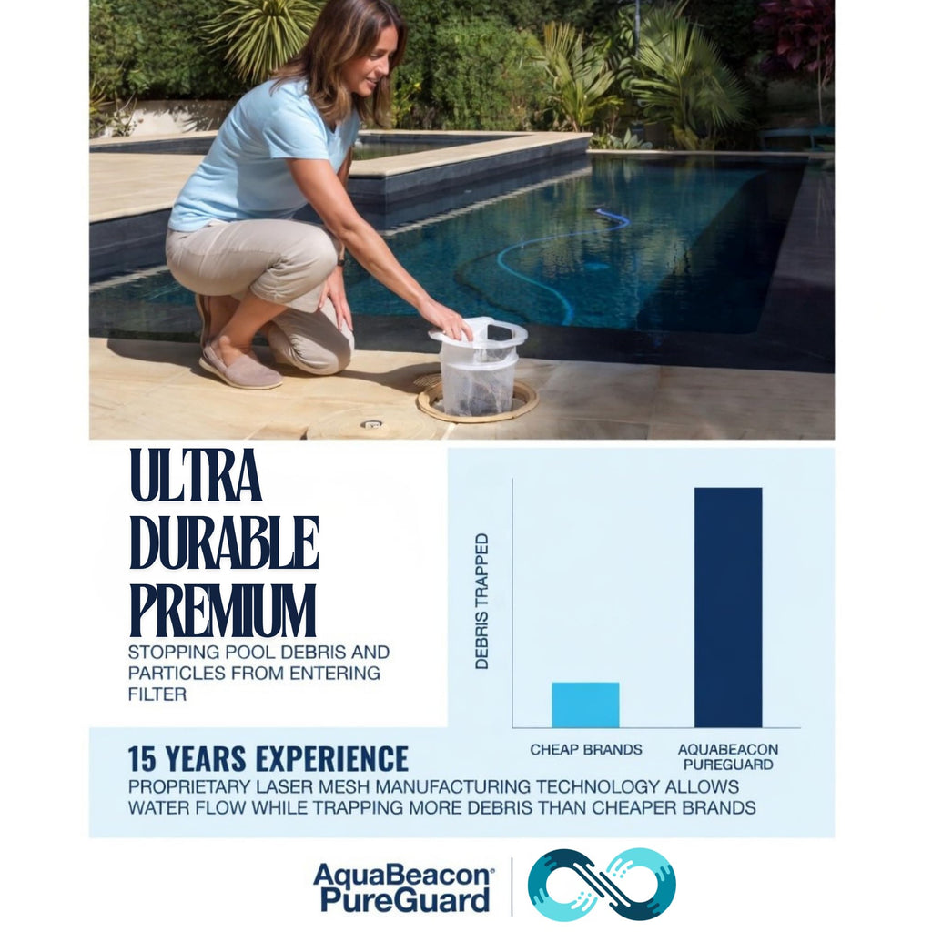 Aquabeacon® Premium 60-Pack Original Longer Lasting Pool Skimmer Socks PureGuard, Ultrafine Mesh Perfect Pool & Spa Savers for Filters, Baskets, and Skimmers
