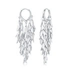 Sylph Silver Chandelier Earring for Women Copper, Long Tassel Dangle Drop Earrings, Leaf Huggie Earring Bohemian Jewelry Gifts for Everyday Wear
