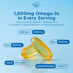 Fortifeye Omega 3 Fish Oil 180Count 1600 mg Made in Norway - High Potency rTG Form Supplement with EPA & DHA, Triple Strength Fish Oil Softgels for Men Women, No Fishy Aftertaste, Natural Lemon Flavor