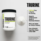NutraBio Taurine Powder 500g | Pure Free-Form L-Taurine Amino Acid Supplement | Supports Cellular Health, Energy, and Wellness | Non-GMO, USP Grade