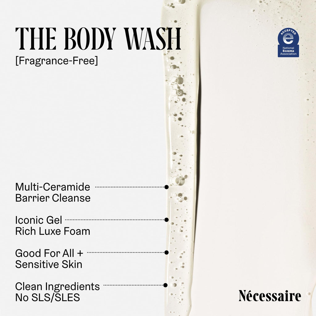 Nécessaire The Body Wash Fragrance-Free - Multi-Oil Shower Gel Body Wash for Women + Men. Non-Comedogenic + Hypoallergenic for Sensitive Skin with Niacinamide. 500ml/16.9 fl oz