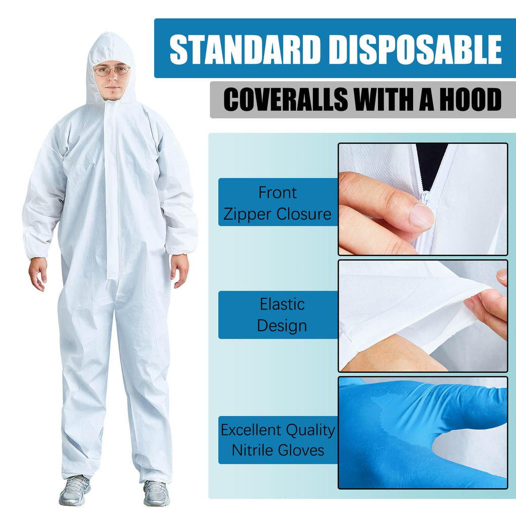 TrelaCo 12 Sets Hazmat Suit Disposable Protective Coveralls Full Body Paint Suit with Hood Shoe Cover and Glove Breathable Coverall (XL,White)