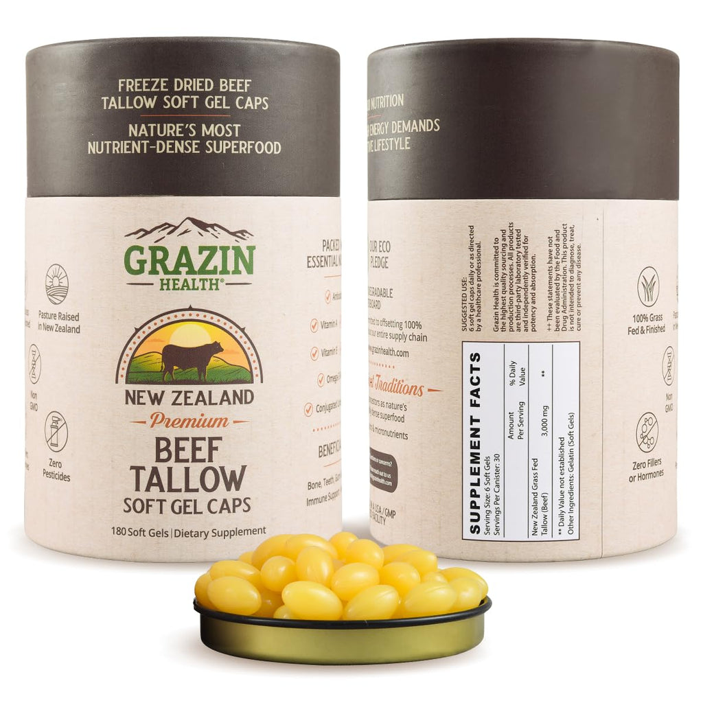 GRAZIN HEALTH Beef Brain Capsules | Freeze-Dried Bovine Brain & Organ Blend from Grass-Fed Cattle | Non-GMO, Hormone-Free Supplement | 1500mg Brain + 1500mg Liver Blend per Serving | 30 Servings