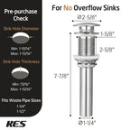 KES Bathroom Sink Drain Without Overflow, Brushed Nickel Pop Up Drain Vessel Vanity Sink Stopper 2 Pack, All Metal Rustproof Brass and 304 Stainless Steel, for 1.6"-1.9" Sink Hole, S2008D-BN-P2