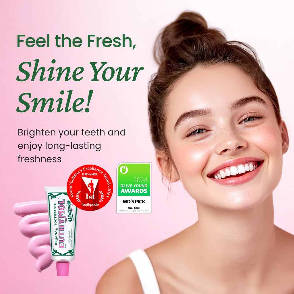 EUTHYMOL Whitening Toothpaste (3.7fl oz*2, Pack of 2) - Stain Removal in 2 Weeks, Long-Lasting Freshness for Sensitive Gum & Teeth. Bad Breath, Cavity Prevention. Recyclable Aluminum Tube