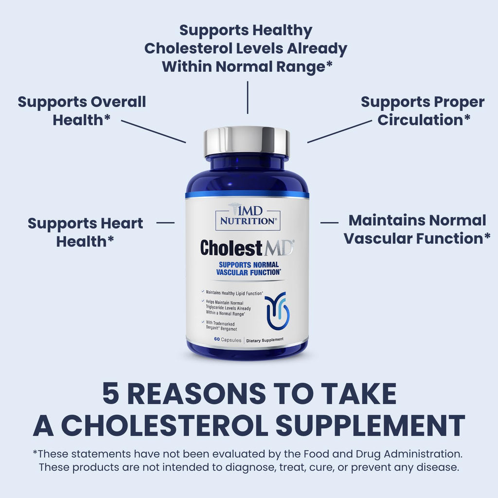 1MD Nutrition CholestMD with Olive Leaf Extract, Bergavit, Niacin, Garlic | 60 Capsules