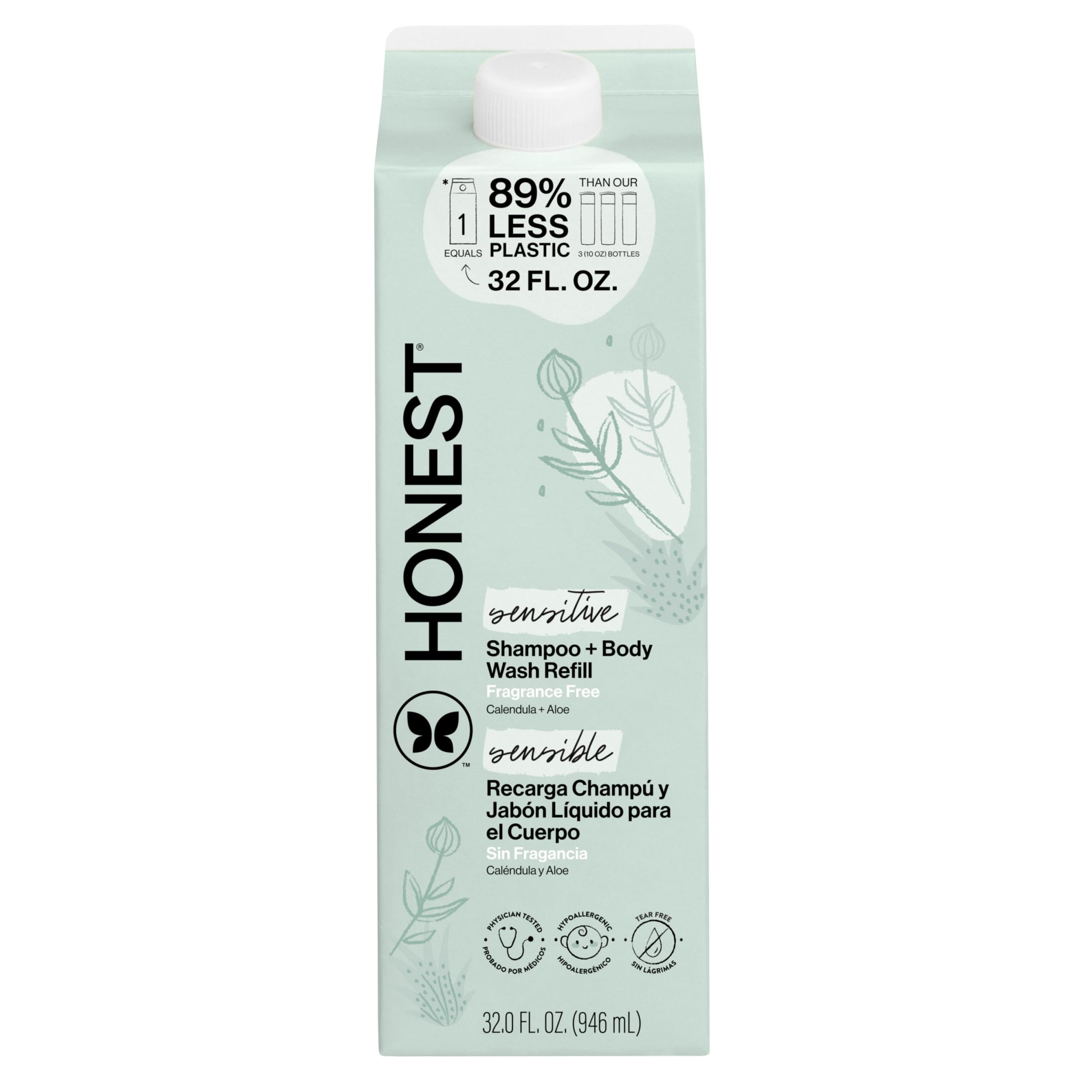 The Honest Company 2-in-1 Cleansing Shampoo + Body Wash, Gentle Enough for Baby, Dermatologist Tested, Tear-Free, Hypoallergenic, Fragrance-Free