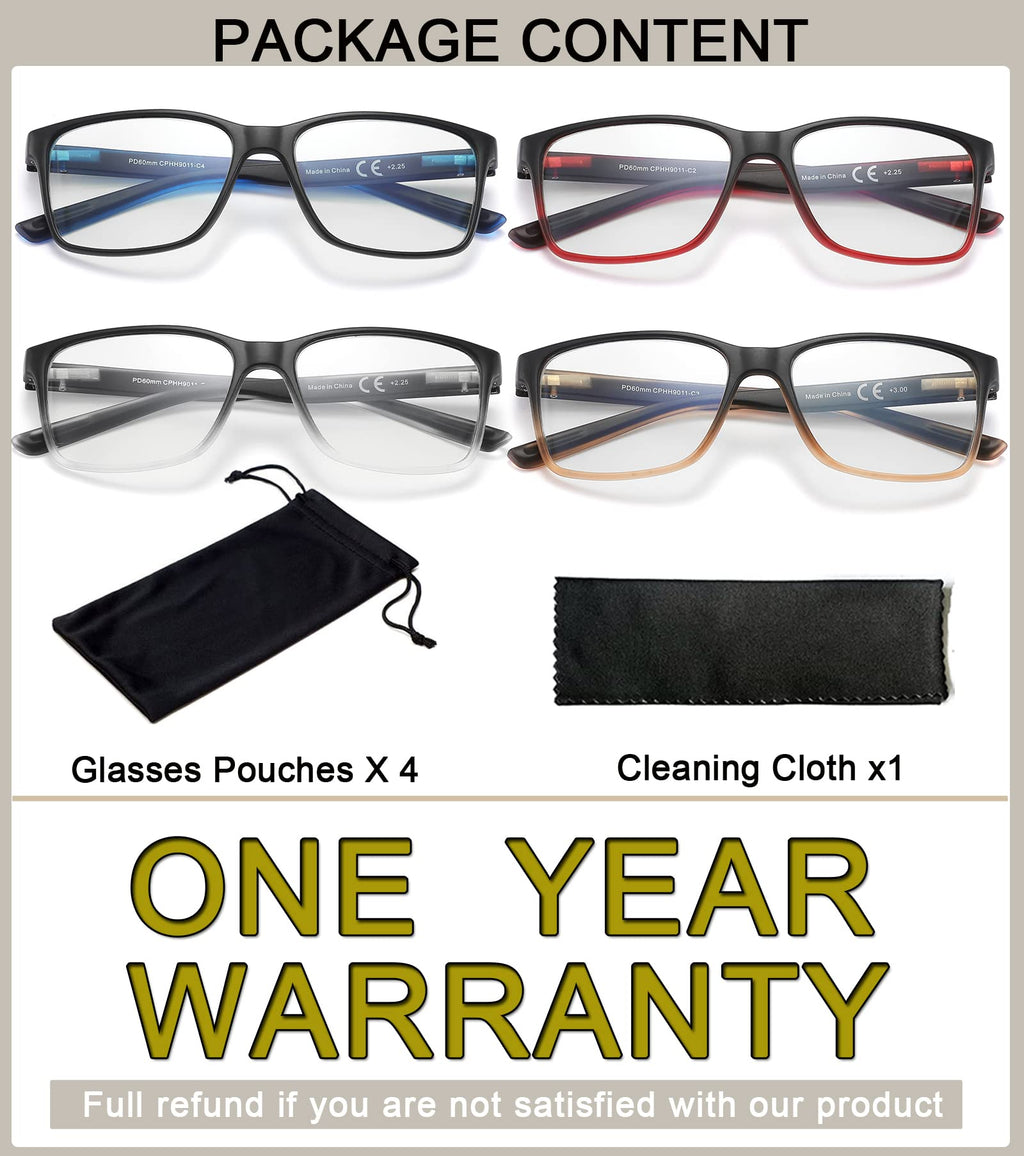 Reading Glasses for Men 4-Pack Stylish Computer Readers with Spring Hinges, Anti Glare/Eye Strain Filter UV Ray Blue Light Blocking Two-Tone Reader Eyeglasses,+1.25 Magnification Strength