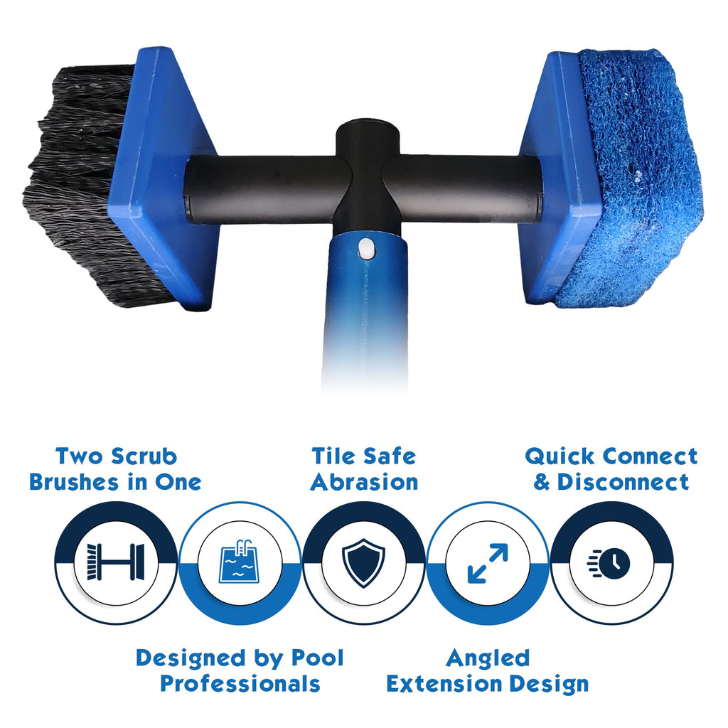 Pool Tile Brush Scrubber 2-in-1 Scrub and Scour Waterline Tile Scale Cleaner - Easily Clean Swimming Pool Tiles Flip Brush