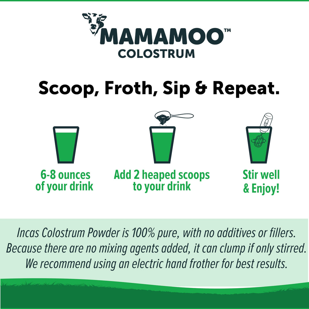 MamaMoo™ Colostrum Powder >50% IgG, Grass Fed, First & Only Non GMO Verified, Gut Health Bloating Immunity, Contains 400+ Bioactive Nutrients, Third Party Lab Tested, 60 Servings (Unflavored)
