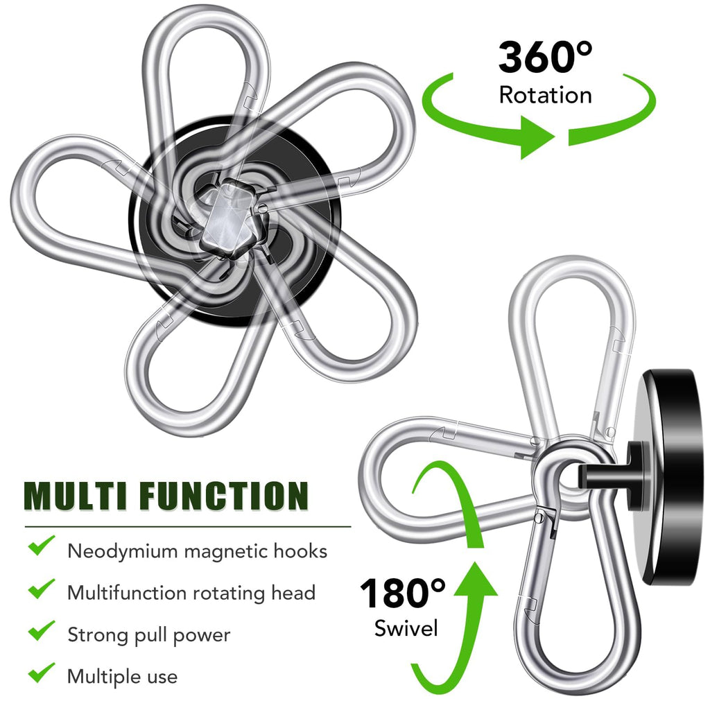 E BAVITE Carabiner Magnetic Hooks, 110LBS Strong Black Magnetic Hooks Heavy Duty with Swivel Carabiner Hook, Great for Hanging for Cruise, Garage, Kitchen, Refrigerator, Locker (6-Pack)