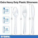 BYSNOW 360 Count Extra Heavy Duty Plastic Silverware, BPA-Free, Heat Resistant, Disposable Clear Plastic Utensils Set, Plastic Cutlery Set, Plasticware Bulk for Parties, Events and Everyday Use