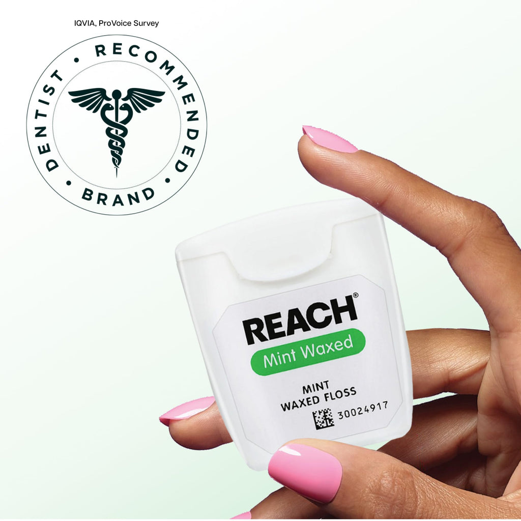 REACH Waxed Dental Floss, Mint, Plaque Remover for Teeth, Shred Resistant, Floss Slides Smoothly, Easy to Use, Waxed, Deep Cleaning Teeth, Oral Care, PFAS Free, for Adults & Kids, 6 Pack, 55 yd