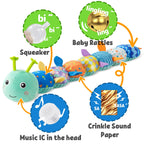 LIGHTDESIRE Baby Toys Musical Caterpillar,Infant Stuffed Animal Toy with Crinkle and Rattles,Soft Sensory Toys with Textures for Tummy Time Newborn Boys Girls 0 3 6 12 Months(Blue)