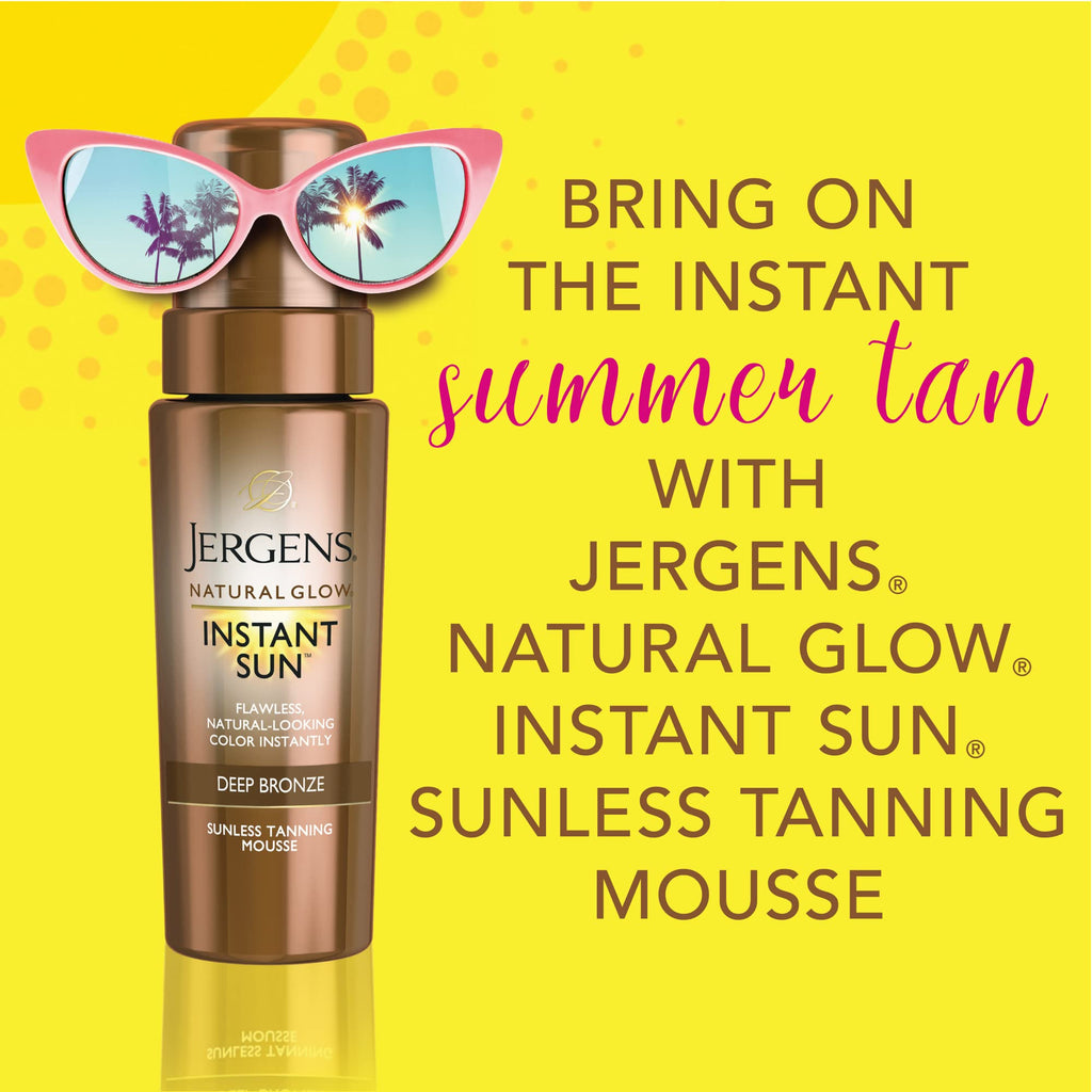 Jergens Natural Glow Instant Sun Body Mousse, Self Tanner for Deep Bronze Tan, Sunless Tanning Body Bronzer for Natural Looking Color Instantly, 6 Oz, Pack of 2