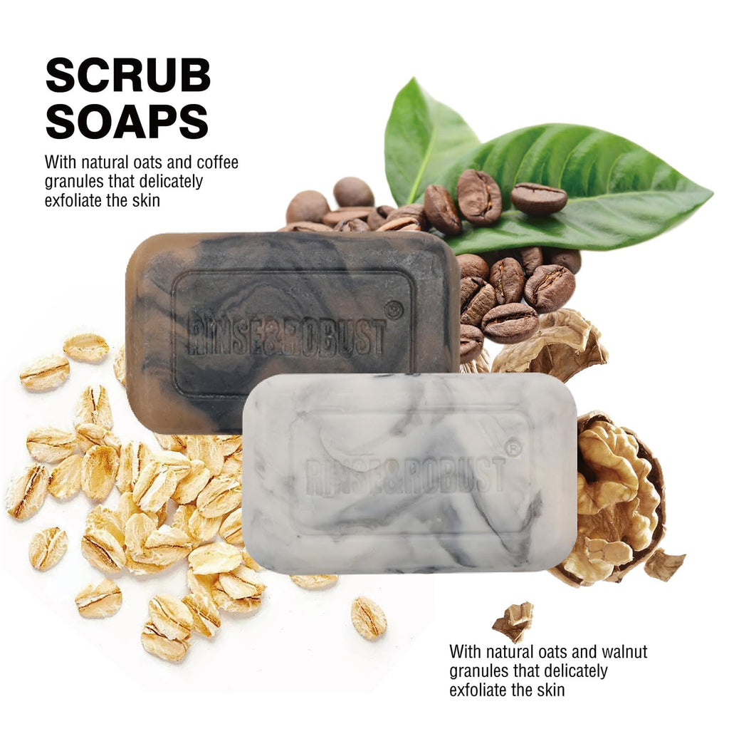 Rinse & Robust Bar Soap for Men - 4Pcs Exfoliating & Moisturizing 4-in-1 Cleansing Bar Set for Face, Body, Hands & Shave | All Skin Types | Luxury Fathers Day Gift Set(4 x 5.3 oz)